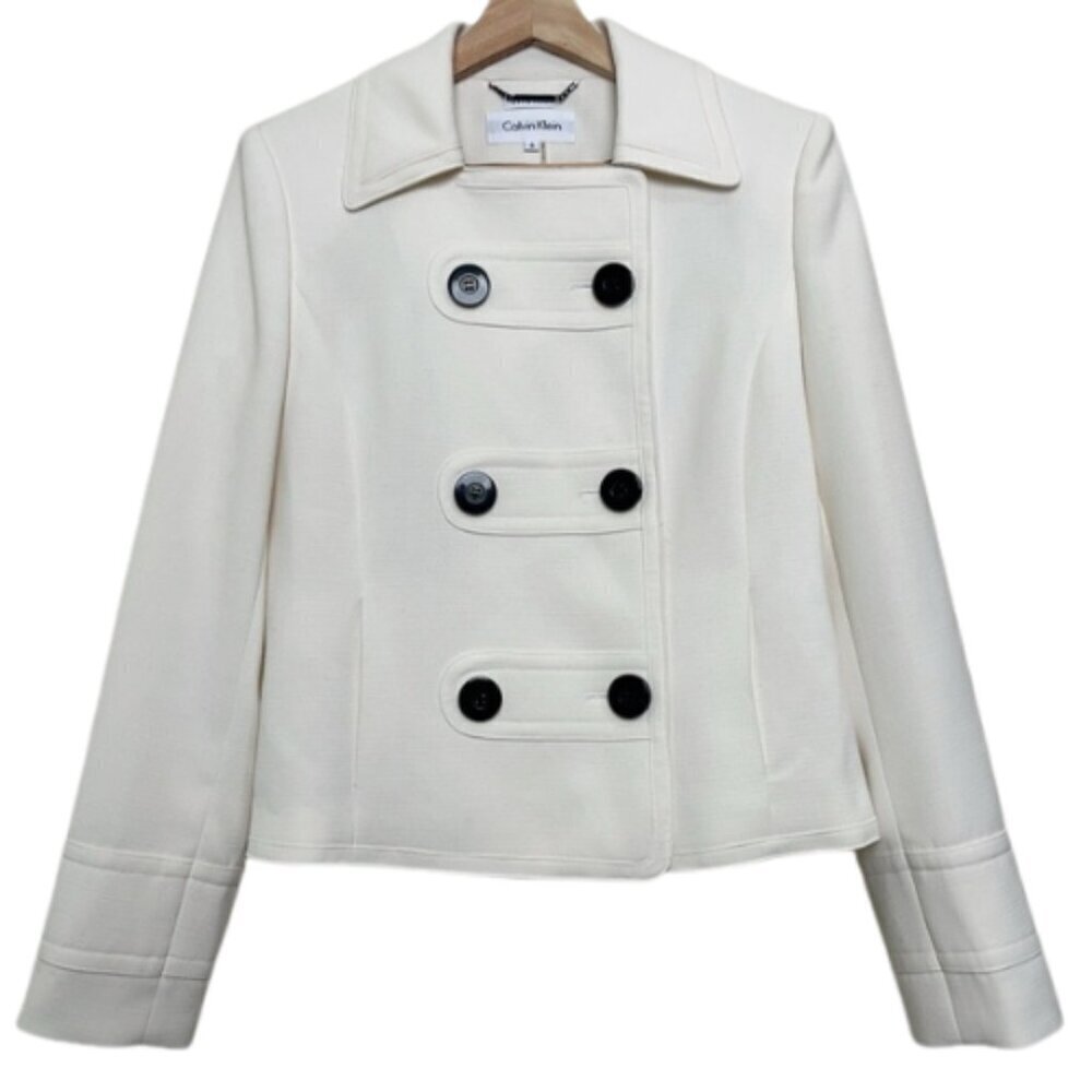 Calvin Klein Womens 6 White Double Breast Cropped Blazer Jacket
